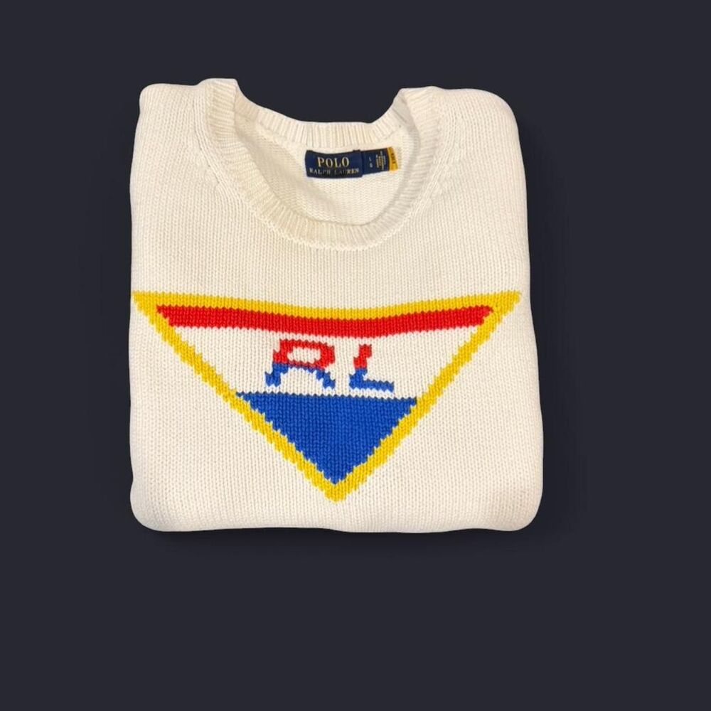Polo Ralph Lauren Downhill Skier Intarsia Knit Sweater - White - Large -Like New
